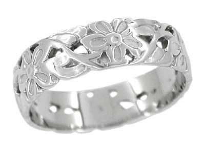 Art Nouveau Flowers and Leaves Vintage Design Wedding Band in Platinum | 5mm WIde | Size 6 - Antique Jewelry Mall