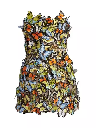 Shop Oscar de la Renta Strapless Butterfly-Appliqué Minidress | Saks Fifth Avenue