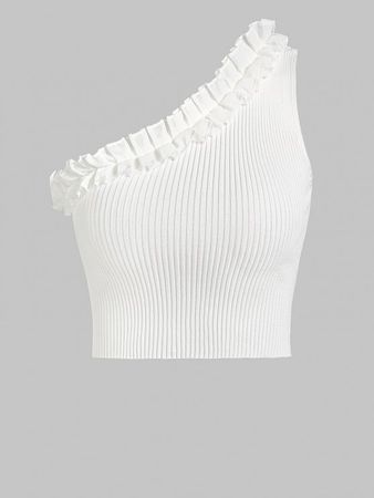 Solid Color Ruffle One Shoulder Cropped Top In WHITE | ZAFUL 2023