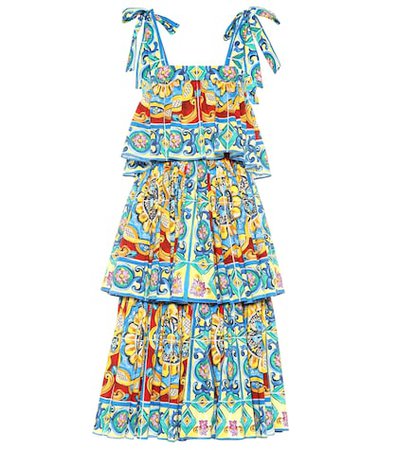 Tiered printed stretch cotton dress