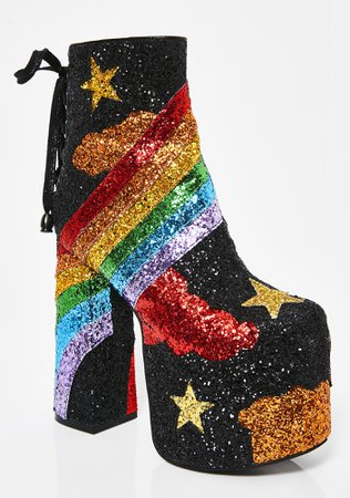 Current Mood Rainbow Shock Glitter Boots | Dolls Kill
