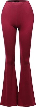 SSOULM Women's Stretchy Wide Leg High Waist Bell Bottom Flare Pants Burgundy L at Amazon Women’s Clothing store