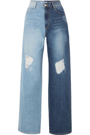 SJYP Two-tone distressed high-rise wide-leg jeans