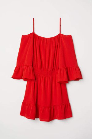 Open-shoulder Dress - Red