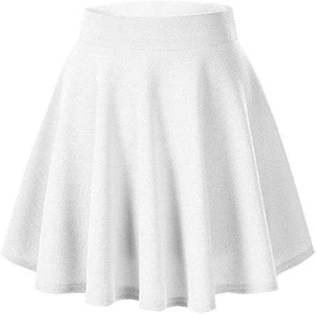 Afibi Casual Mini Stretch Waist Flared Plain Pleated Skater Skirt (X-Small, White)