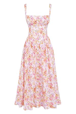 Clothing : Midi Dresses : 'Tatiana' Pink Print Midi Sundress