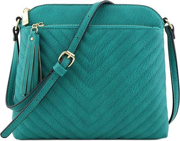 FashionPuzzle Chevron Quilted Medium Crossbody Bag with Tassel Accent (Teal): Handbags: Amazon.com