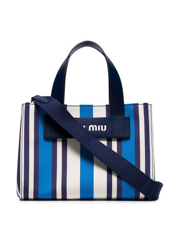 MIU MIU blue small striped canvas tote bag $895