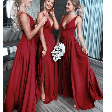 red bridesmaid dresses 2020 deep v neck pleats side slit chiffon floor length wedding party dresses wedding guest dresses|Bridesmaid Dresses| - AliExpress