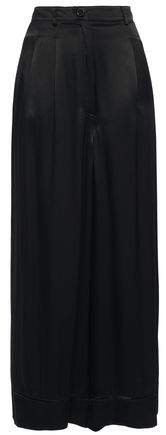 Cropped Open Knit-trimmed Satin-crepe Wide-leg Pants
