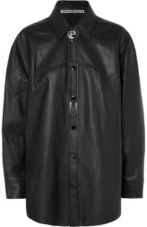Embellished Leather Shirt - Black