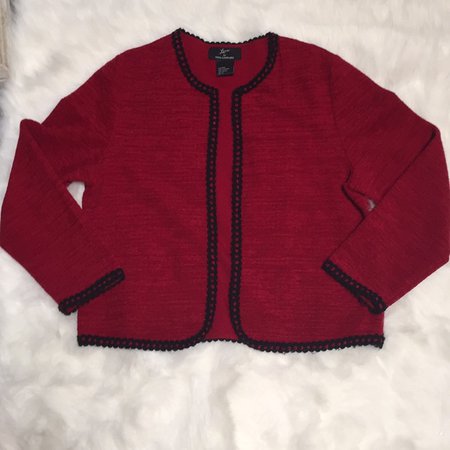 78% off Nina Leonard Sweaters Red Open Cardigan W Black Trim | Poshmark