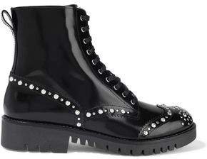 Bess Studded Glossed-leather Ankle Boots