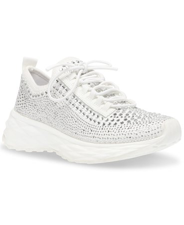 white Steve Madden Women's Cease Rhinestone Lace-Up Trainers & Reviews - Athletic Shoes & Sneakers - Shoes - Macy's