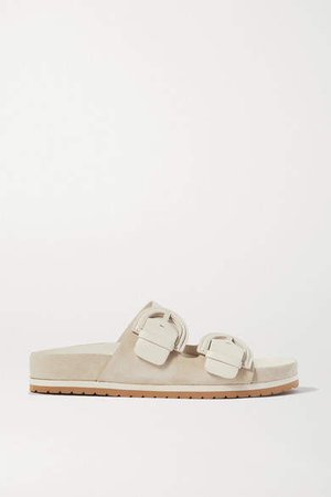 Glyn Leather And Suede Slides - White