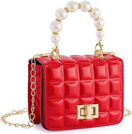Amazon.com: Kids Purse Little Girls Purse Candy Color PU Leather Bag Fashion Crossbody Purse Cute Handbag Shoulder bag with Pearl Handle Gold Chain Presents for Children(Red) : Clothing, Shoes & Jewelry