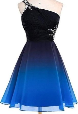 one shoulder black and blue dress
