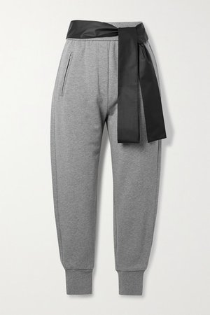 Satin-trimmed Cotton-jersey Track Pants - Gray