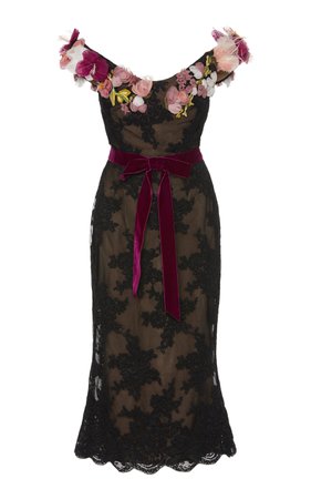 Floral-Embroidered Lace Cocktail Dress by Marchesa | Moda Operandi