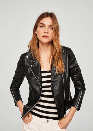 Zipper leather biker jacket - Women | MANGO USA
