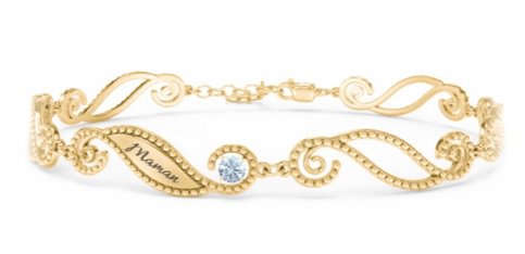 Engravable Beaded Family Bracelet with Round Birthstones 849$ 10k yellow gold aquamarine