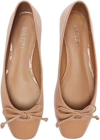 Amazon.com | Arezzo Women's Lena Square Toe Ballet Flat, Soft Nut, Size 8 | Flats