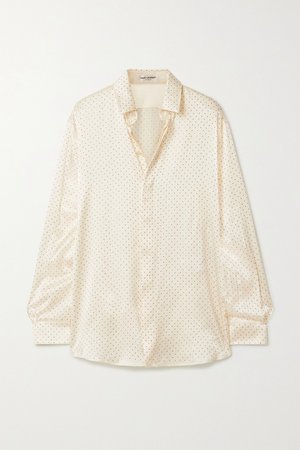 Cream Studded silk-satin blouse | SAINT LAURENT | NET-A-PORTER