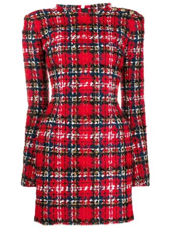 Balmain Tartan tweed mini dress