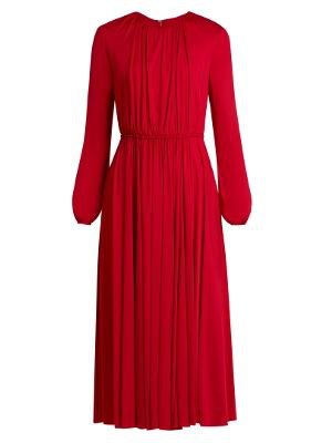 Long-sleeved gathered jersey midi dress | Valentino  red