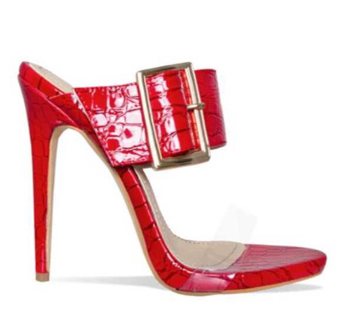 red buckle heel