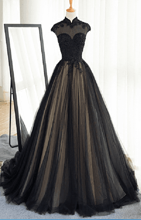 Prom Dress,Long Black Tulle Prom Dress,Lace Appliques Prom Gowns,Custom Made Women Formal Dress,Black Evening Dress · Hiprom · Online Store Powered by Storenvy