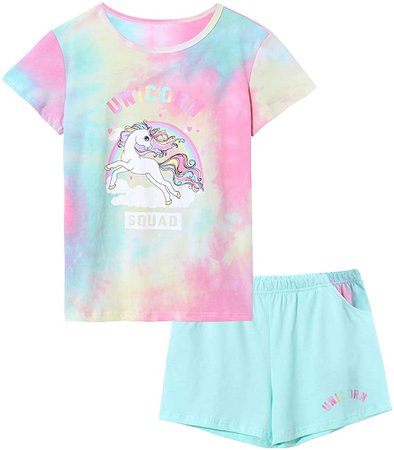 Amazon.com: Unicorn Pajamas for Girls 100% Quality Cotton Kids Sleepover Matching PJS Set Summer Tee Shirt Loungewear Size 8: Clothing