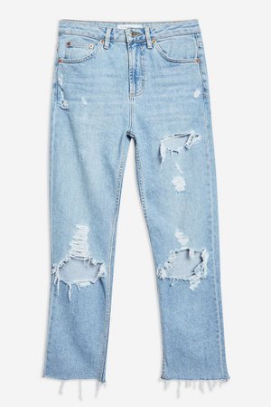 PETITE Bleach Raw Hem Ripped Straight Jeans | Topshop