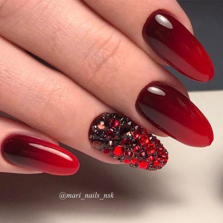 Red and Black Rhinestone Nail Art