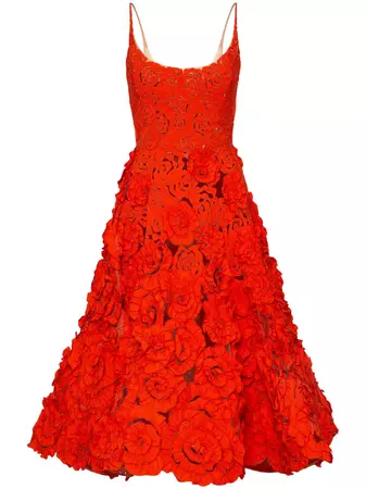 Oscar De La Renta Rosette Embroidered Midi Dress - Farfetch