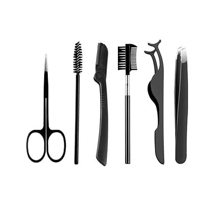 Amazon.com: 6-piece Stainless Steel Eyebrow Grooming Kit (Tweezers/Brow Brush/Brow Comb/Brow Scissors/Brow Razor/Assist Tool) with Functions for Shaping Eyebrows and Applying False Eyelashes. : Beauty & Personal Care