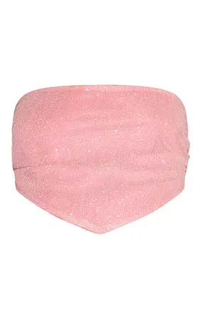 Petite Pink Glitter Straight Neck Bandeau Top | PrettyLittleThing AUS