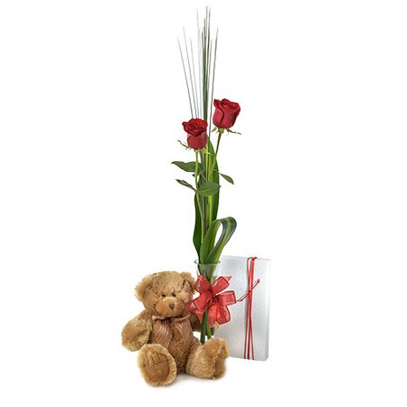 valentines gift - roses, bear, chocolates
