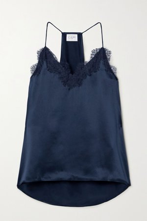 Navy The Racer lace-trimmed silk-charmeuse camisole | Cami NYC | NET-A-PORTER