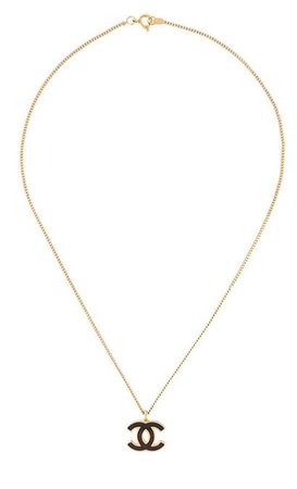 Chanel logo charm gold chain necklace