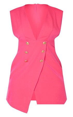 Hot Pink Sleeveless Gold Button Blazer Dress | PrettyLittleThing USA