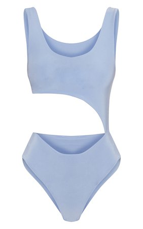 Dusky Blue Cut Out Slinky Thong Bodysuit | PrettyLittleThing