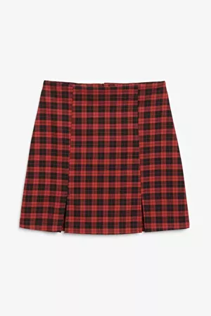 Fitted mini skirt - Red check - Skirts - Monki WW