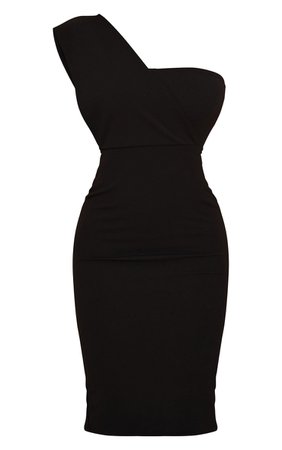 Black One Shoulder Drape Midi Dress | PrettyLittleThing USA