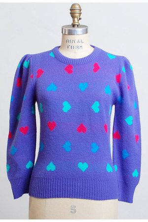 Sweaters | "Vintage 80s Purple Heart Knit Puff Sleeve Sweater Shirt" by twinheartsvintage | Chictopia