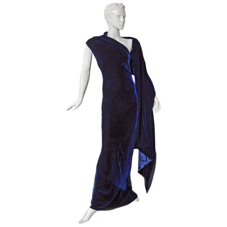 Alexander McQueen Stunning "Blue Velvet" Draped Dress Gown with Wrap New!