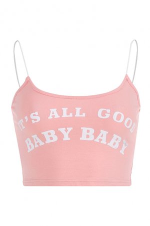 Pink Spaghetti Straps Sleeveless Letter Printed Slim Cropped Cami Top - Beautifulhalo.com