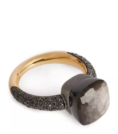 Pomellato Rose Gold, Titanium, Black Diamond and Obsidian Nudo Ring