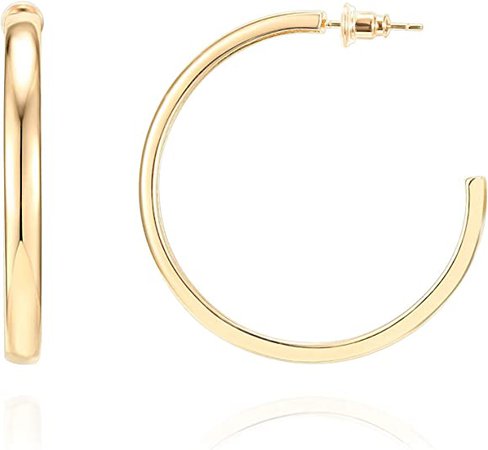 Amazon.com: PAVOI 14K Yellow Gold Plated Silver Post Flat Edge Hoop Earrings for Women: Clothing, Shoes & Jewelry