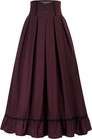 Scarlet Darkness Women Long Skirt Vintage High Waist Victorian Maxi Skirt with Pockets
